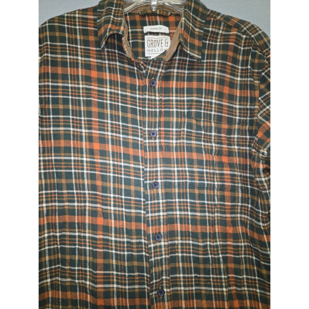 Grove & Hollow Mens Classic Fit Plaid Flannel Long Sleeve Button Up Shirt L